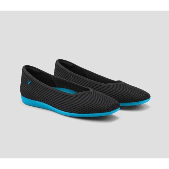 Vivaia Lightweight Square-Toe V-Cut Flats (Margot Walker) Black and Blue Size 10 - Picture 1 of 6
